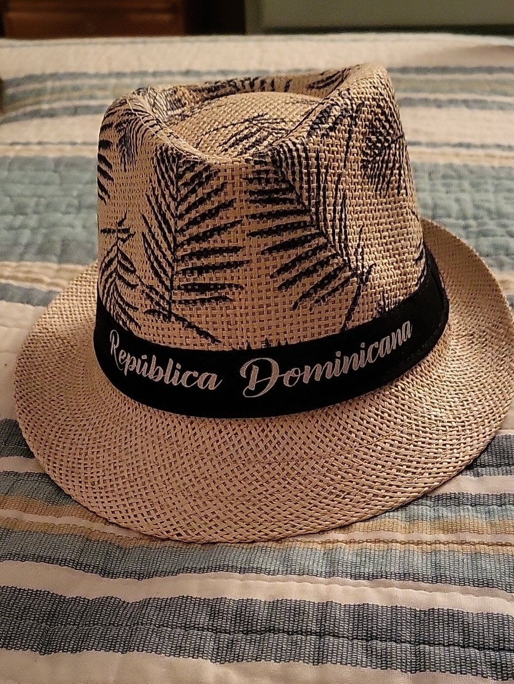 Republica Dominicana Straw Fedora Hat - Natural with Black Trim
